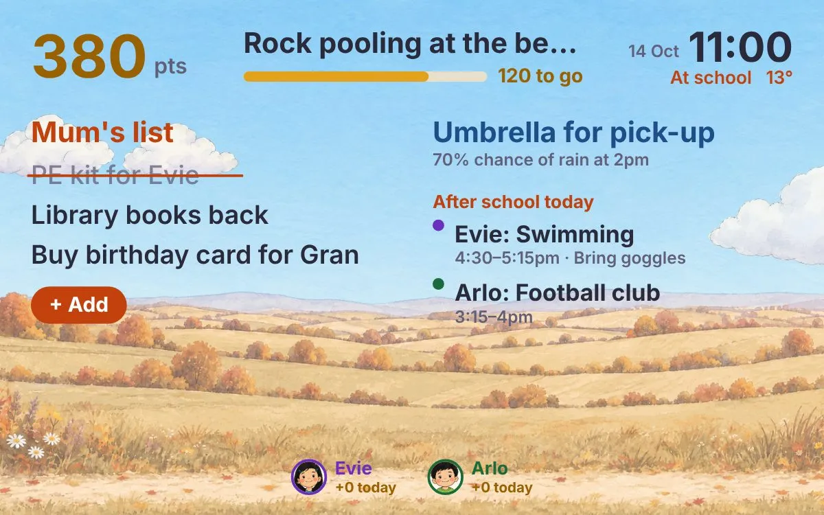 Mum's list, today's after-school clubs and an umbrella warning for pick-up